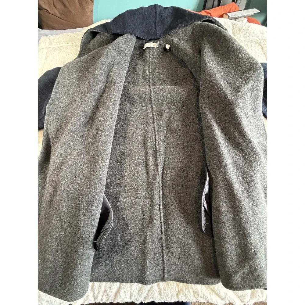 Vince Hooded Wool Open Front Gray Mid-Length Lined Jacket Long Sleeve Size S - Picture 3 of 9